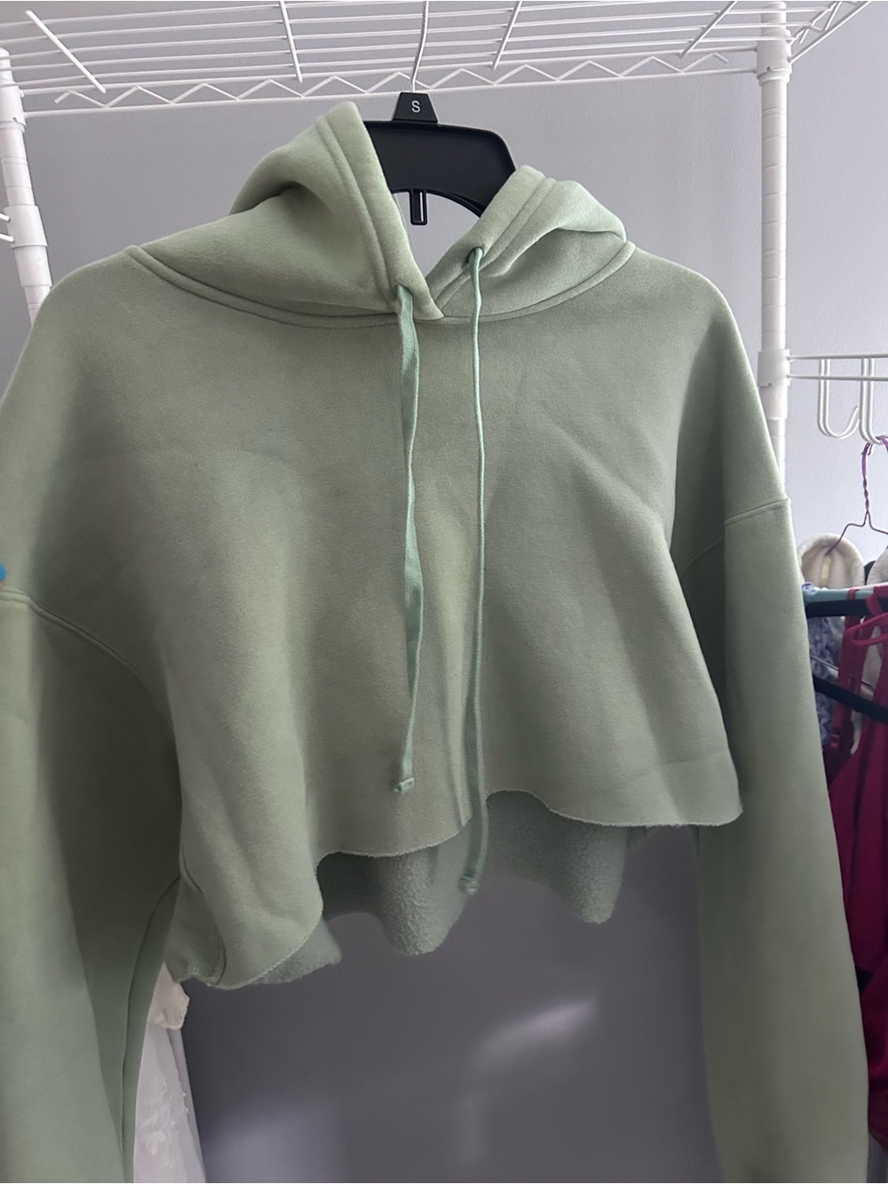 Cropped Sage Green Hoodie Sweatshirt - Women